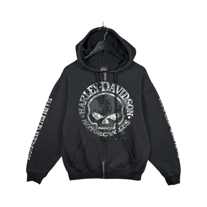 Vintage Harley Davidson Skull Graphic Zip Up Hoodie