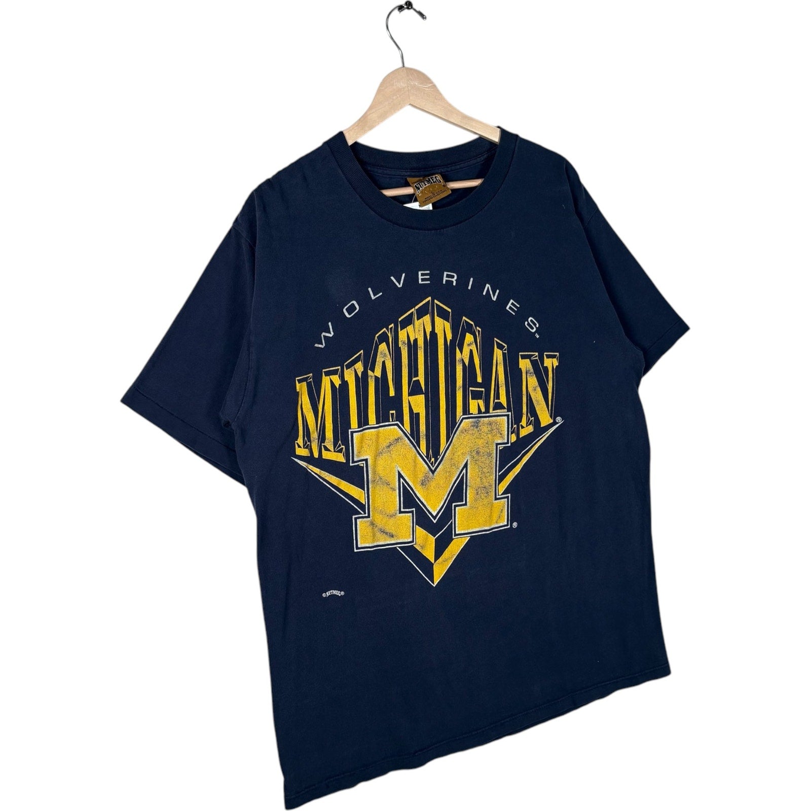 Vintage Nutmeg University Of Michigan Wolverines Spellout Tee 90s