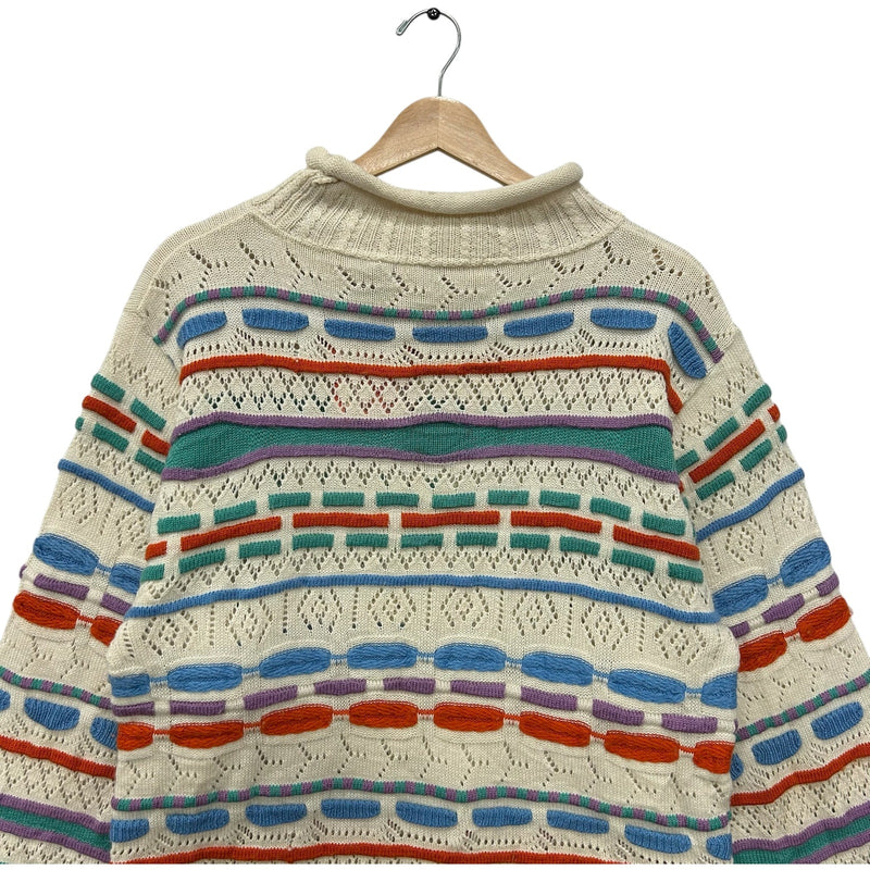 Vintage 3D Mockneck Textured Patterned Pullover Sweater