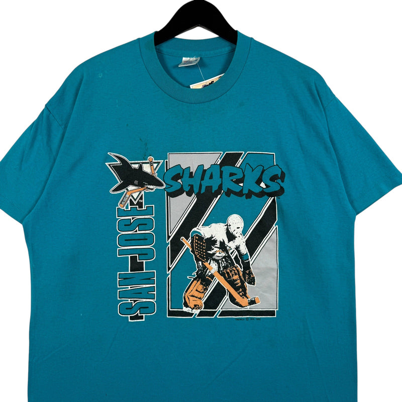 Vintage San Jose Sharks Spellout Logo NHL 90s Tee