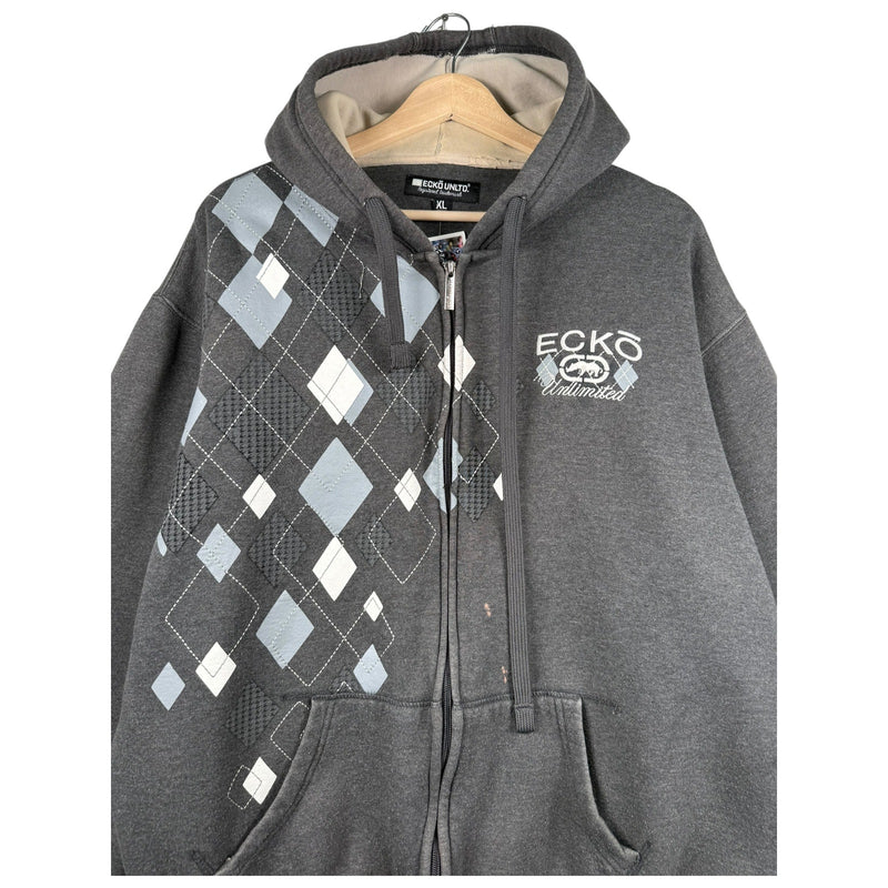 Vintage Ecko Unlimited Argyle Graphic Full-Zip Hoodie