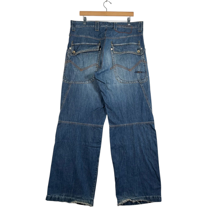 Vintage Energie Stitched Wide Leg Denim Jeans 38 x 32