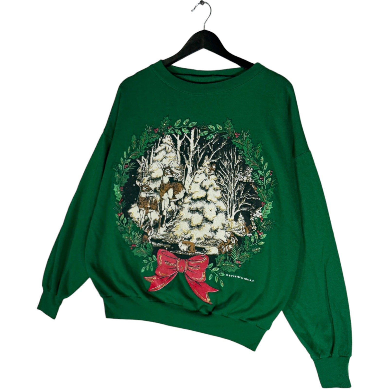 Vintage Winter Deer Holiday Wreath Crewneck