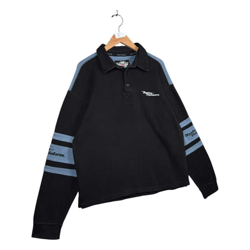 Vintage Harley Davidson Colorblock Long Sleeve Polo Shirt