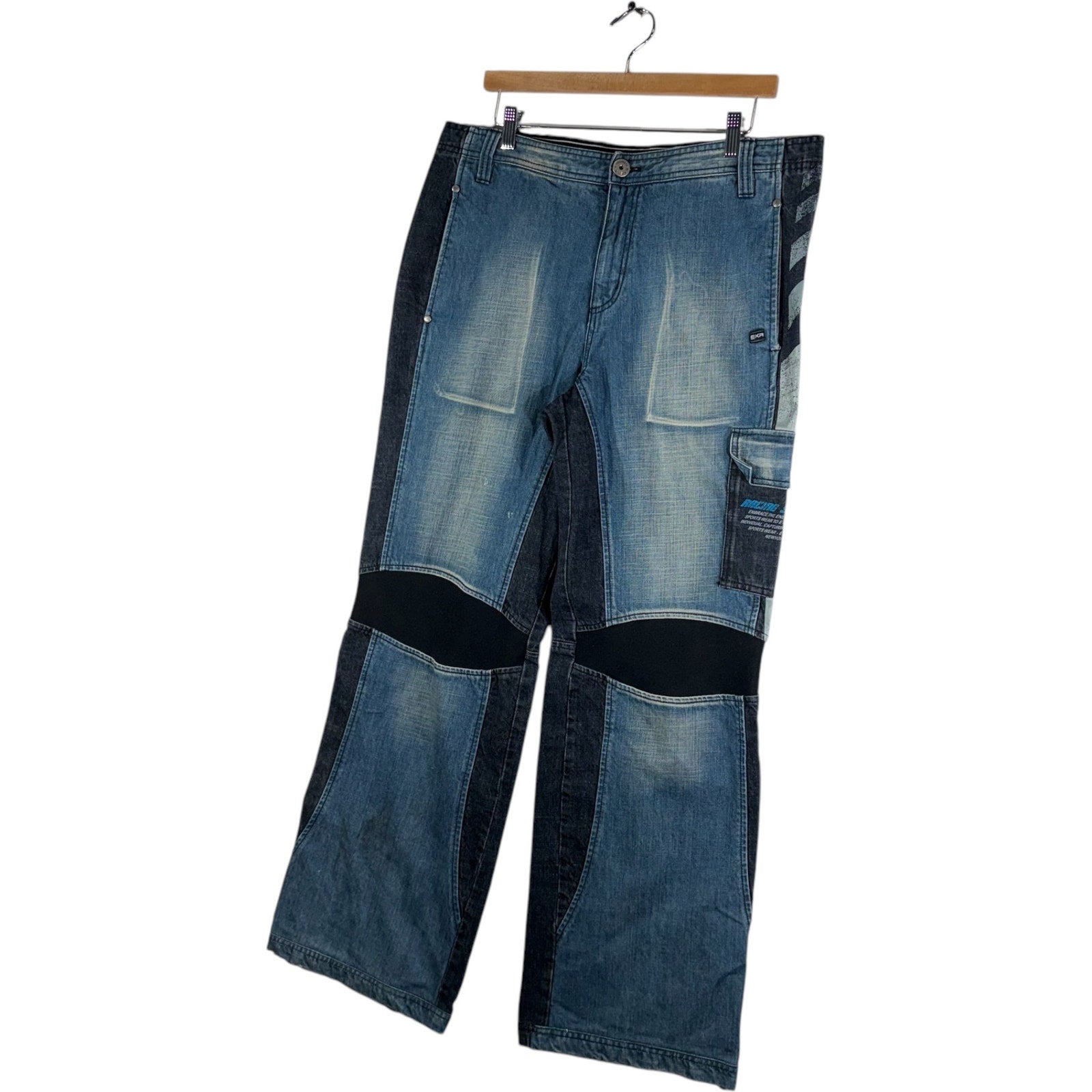 Y2K Mixed Media Motorcycle Straight Leg Denim Jeans 37x31.5