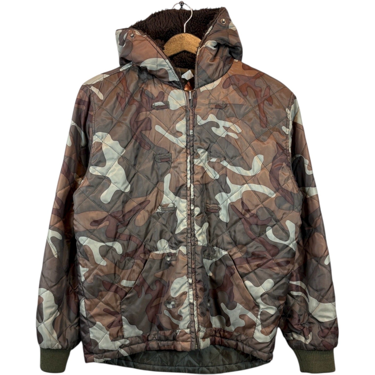Vintage Camouflage Quilted Full Zip Jacket Hoodie