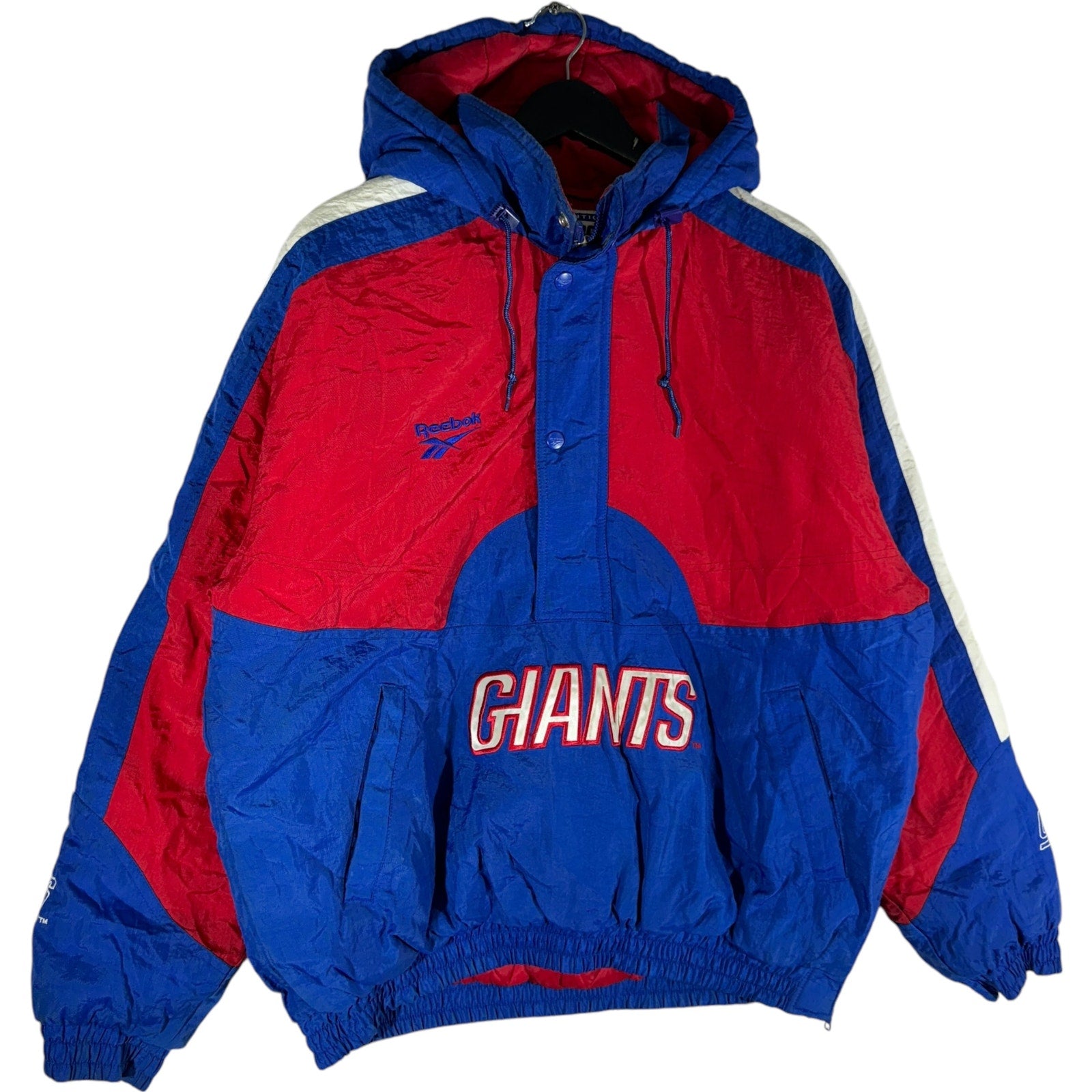 VTG NFL On Field Team Apparel hotsell Reebok Jacket NY GIANTS Fleece Hood Insulated SEWN