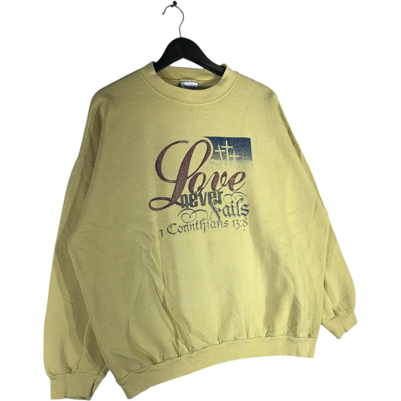 Vintage Love Never Fails 1 Corinthians 13:8 Crewneck