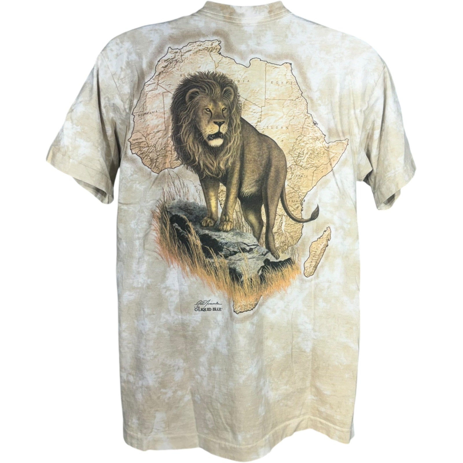 Vintage Liquid Blue Lion Big Print Tie Dye Tee 90s