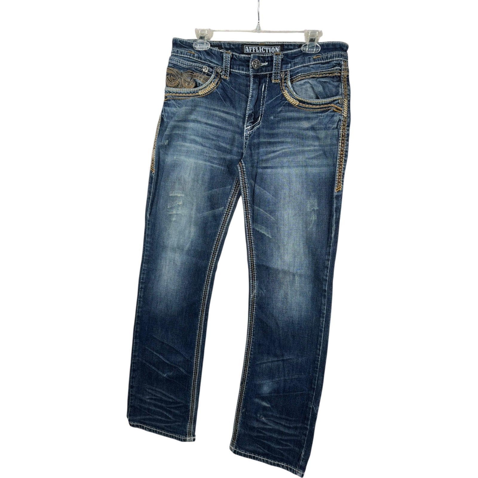 Vintage Affliction Embroidered Pockets Denim 34