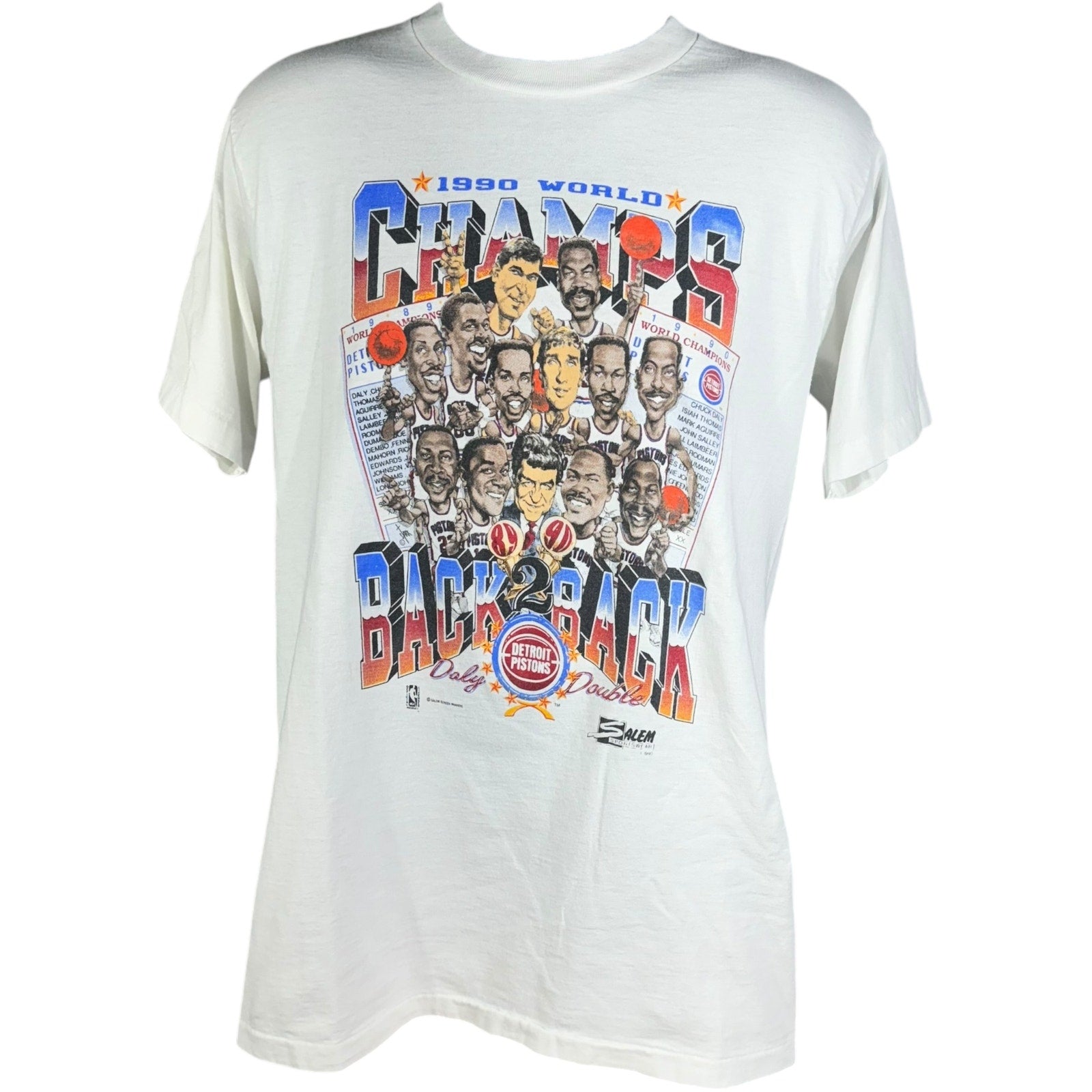 Vintage Detroit Pistons Back To Back World Champions Caricature Tee 1990