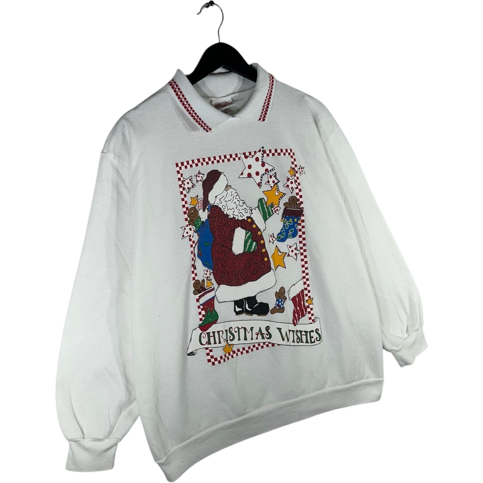 Vintage Santa "Christmas Wishes" Holiday Collared Crewneck