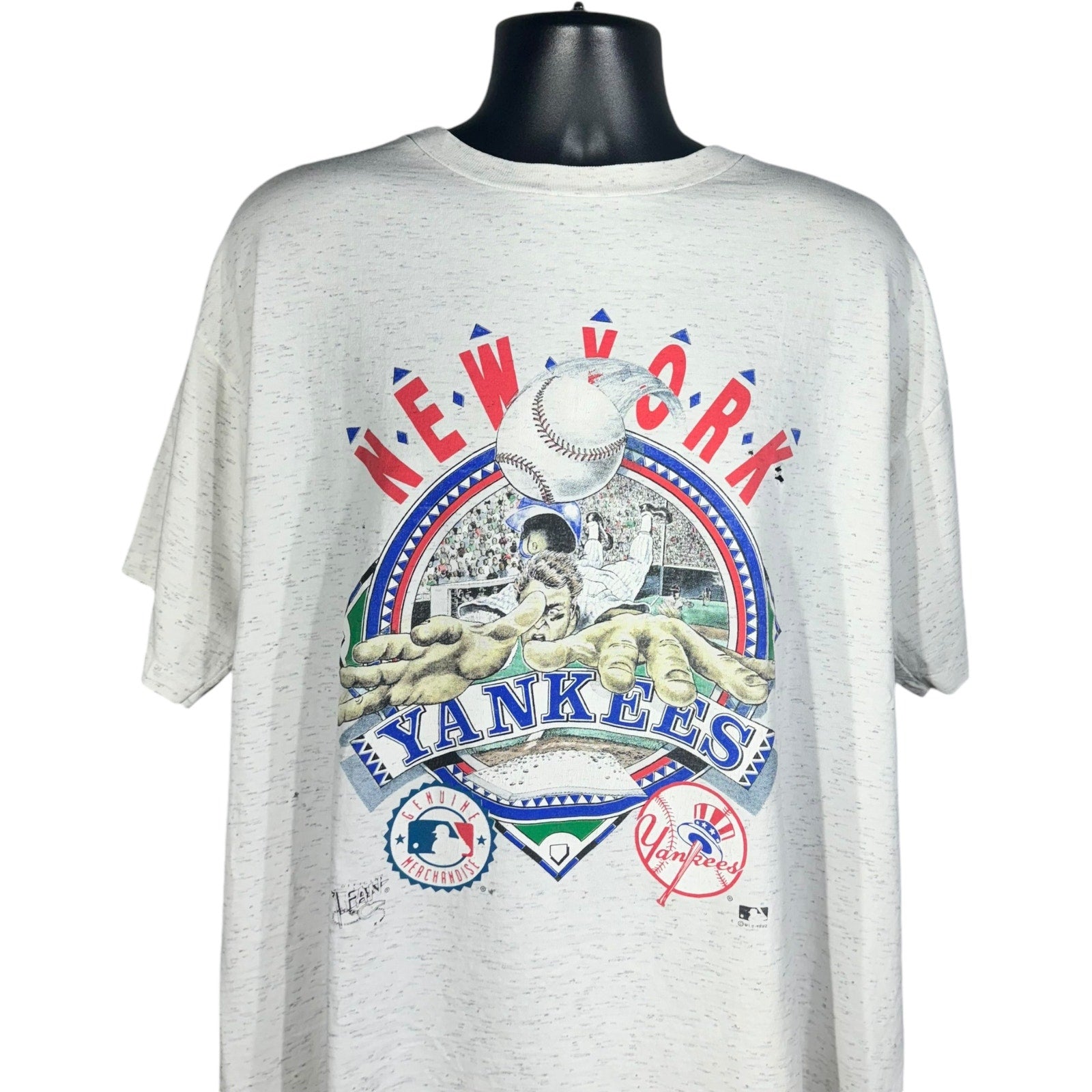 Vintage New York Yankees Sliding Home Caricature Tee 1992