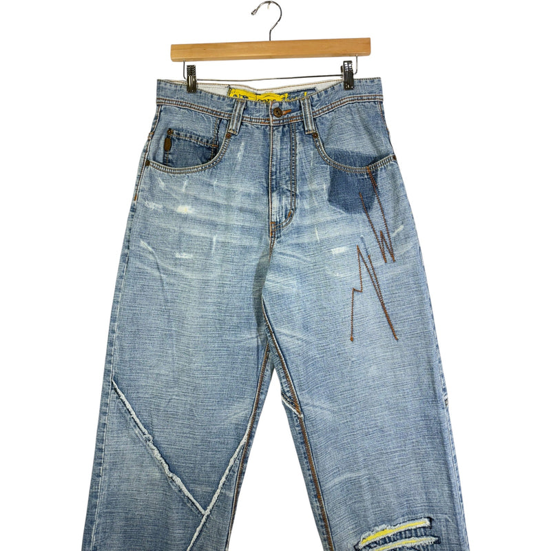 Vintage Straight Leg Contrast Stitch Denim Jeans