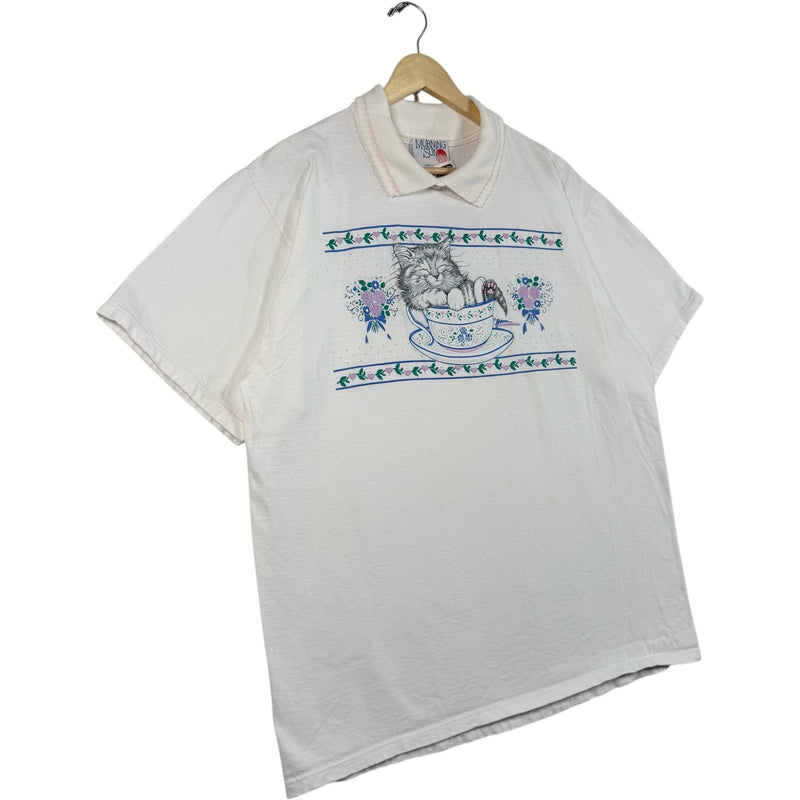 Vintage Kitten Sleeping In A Tea Cup Short Sleeve Polo