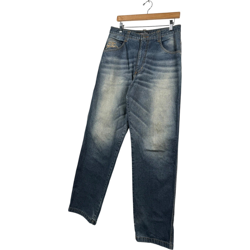 Vintage Fubu Faded Wide Leg Denim Jeans 32x34