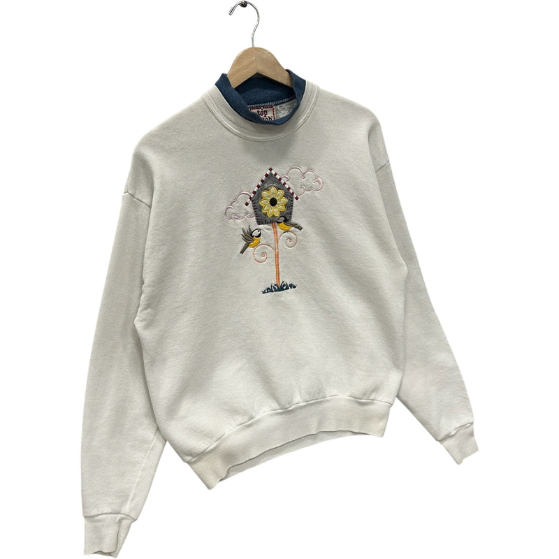 Vintage Bird House Double Collar Nature Crewneck 90s