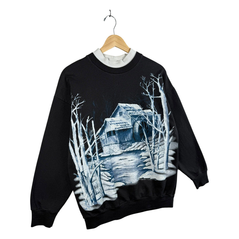 Vintage Winter Cabin Snow Graphic Crewneck