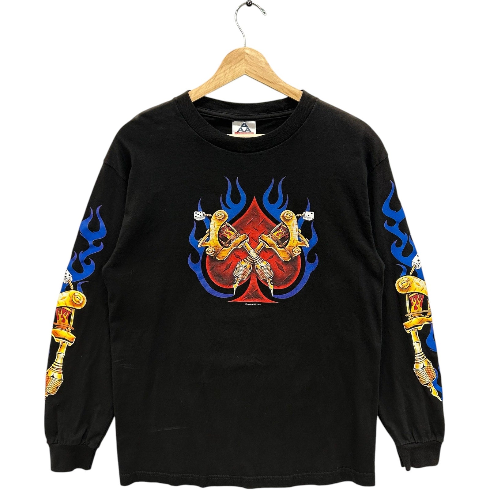 Vintage Y2K Tattoo Gun Heart Flaming Long Sleeve