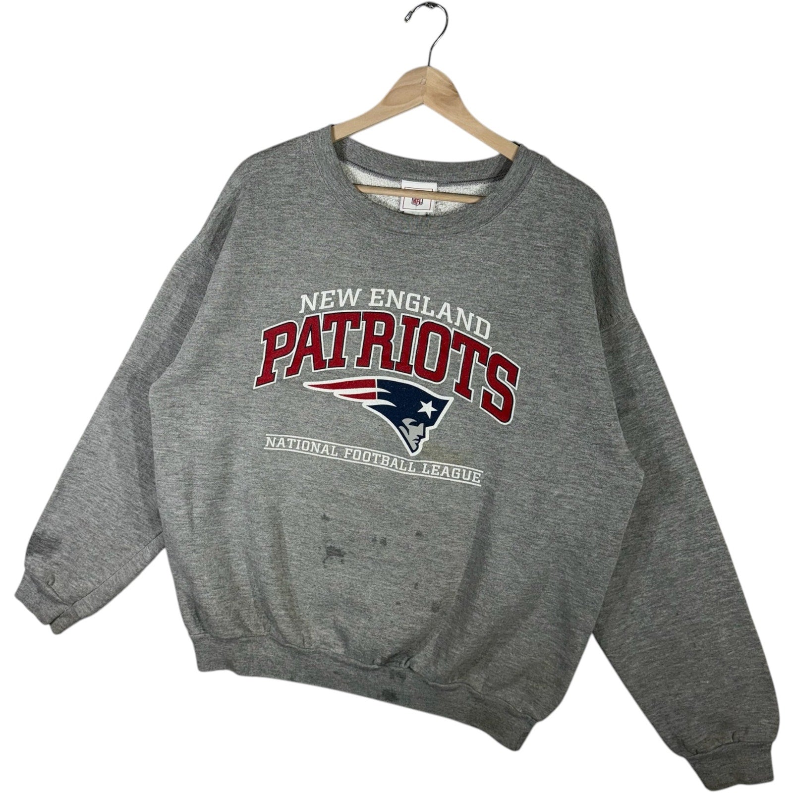 Vintage New England Patriots Arch Spellout Logo NFL Crewneck