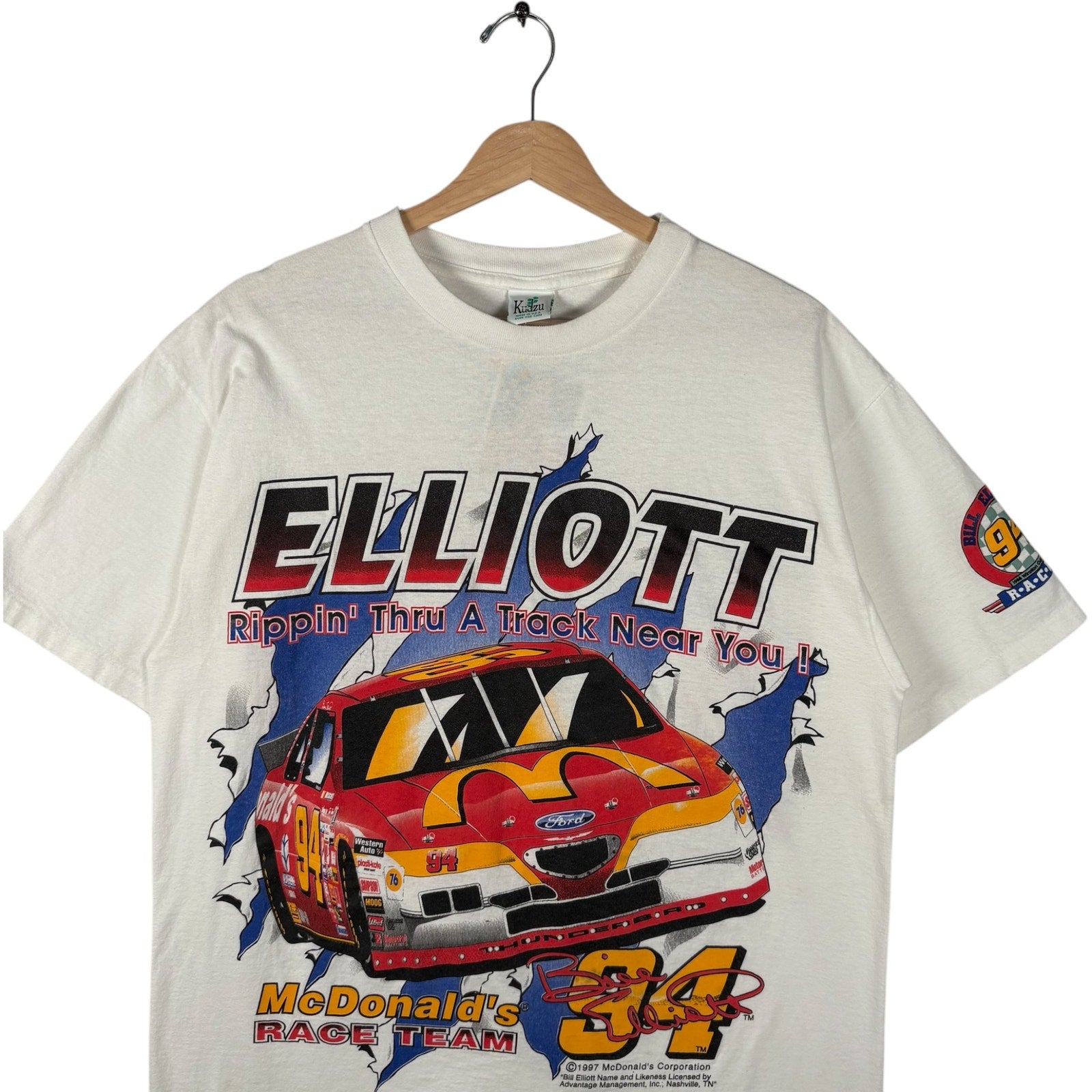 Vintage Bill Elliott # 94 NASCAR Racing Car Double Sided Tee