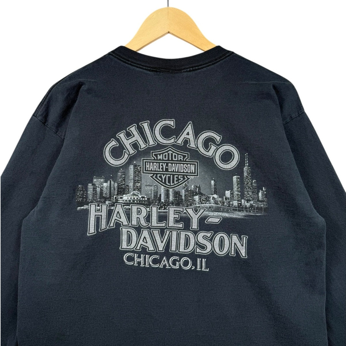 Vintage Harley Davidson Chicago Flame Graphic Long Sleeve