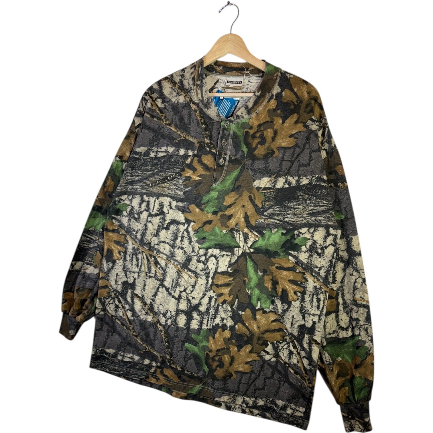 Vintage Camo Hunting Henley Long Sleeve T Shirt