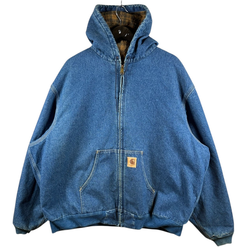 Vintage Carhartt Full Zip Hooded Denim Workwear Jacket