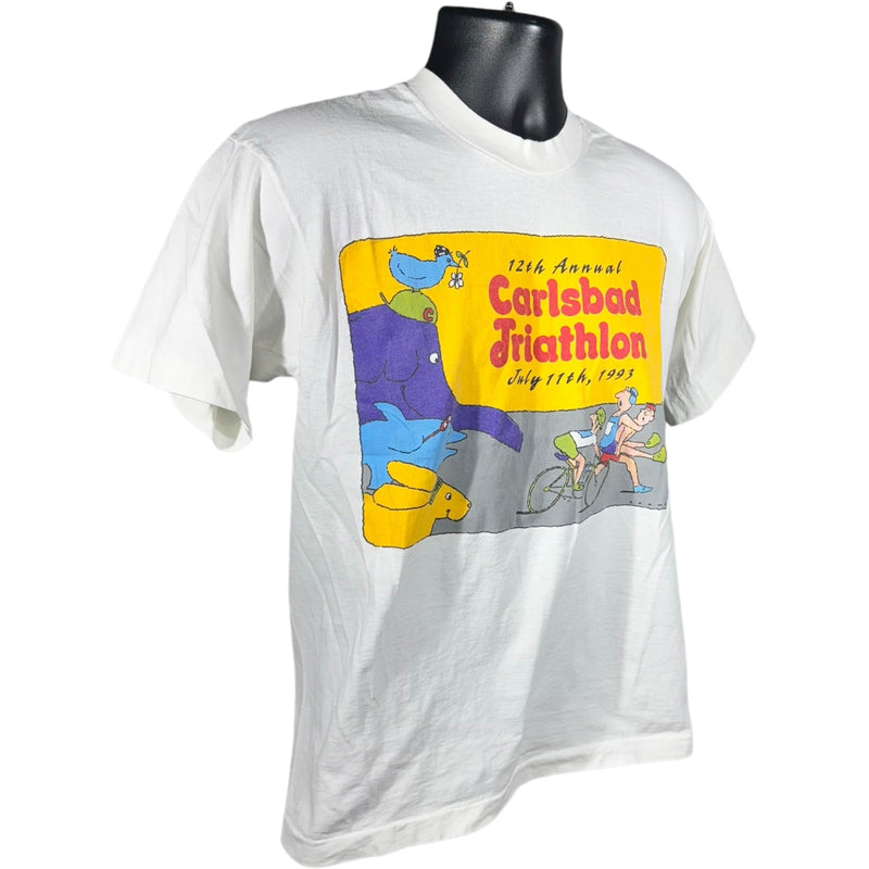 Vintage Carlsbad Triathlon Cartoon Art Souvenir Tee