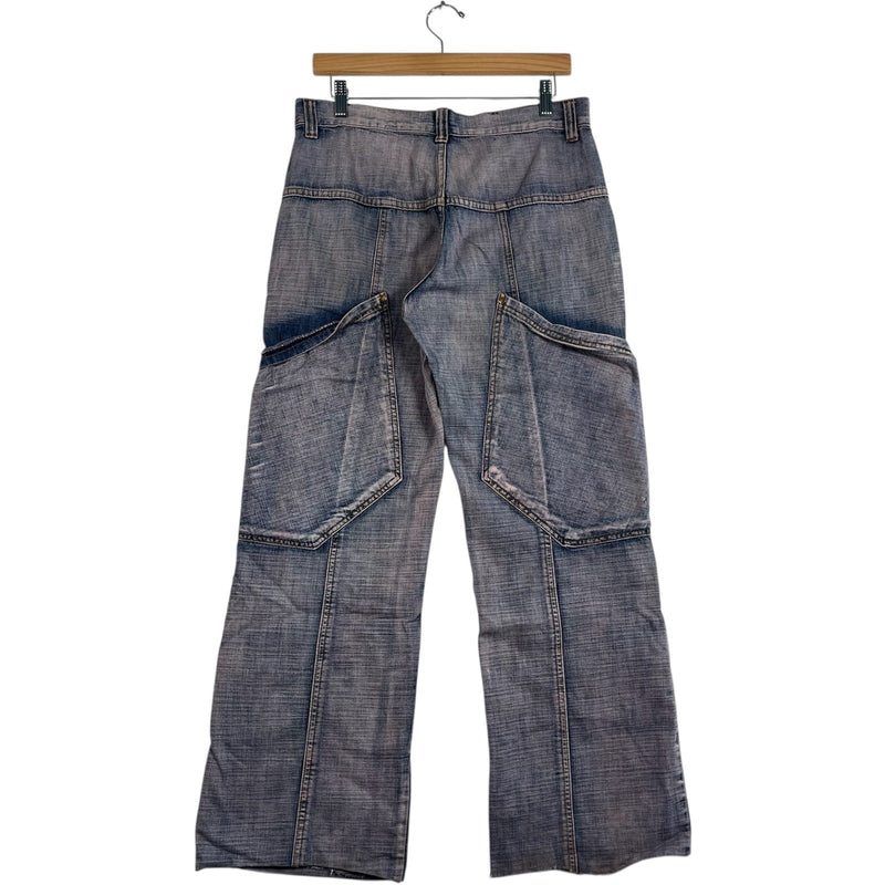 Vintage Skeleton Large Pockets Wide Leg Denim Jeans 34x29