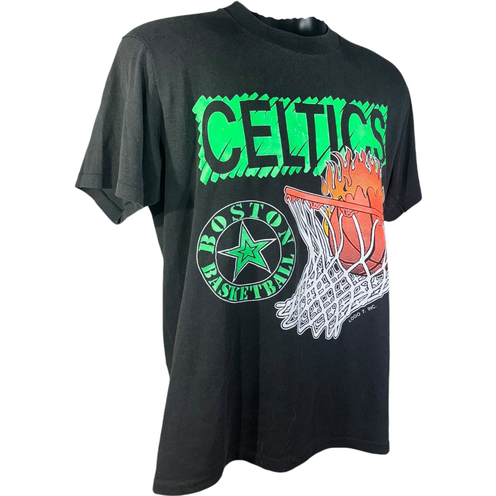 Vintage Boston Celtics Flaming Basketball Tee 90s