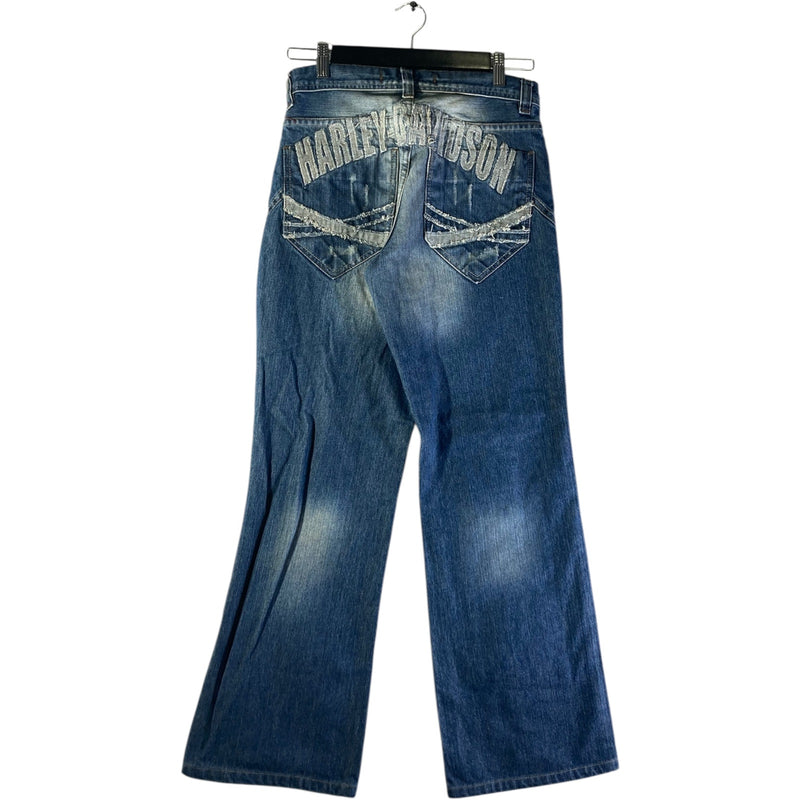 Vintage Harley Davidson Patchwork Flared Denim Jeans 29x28