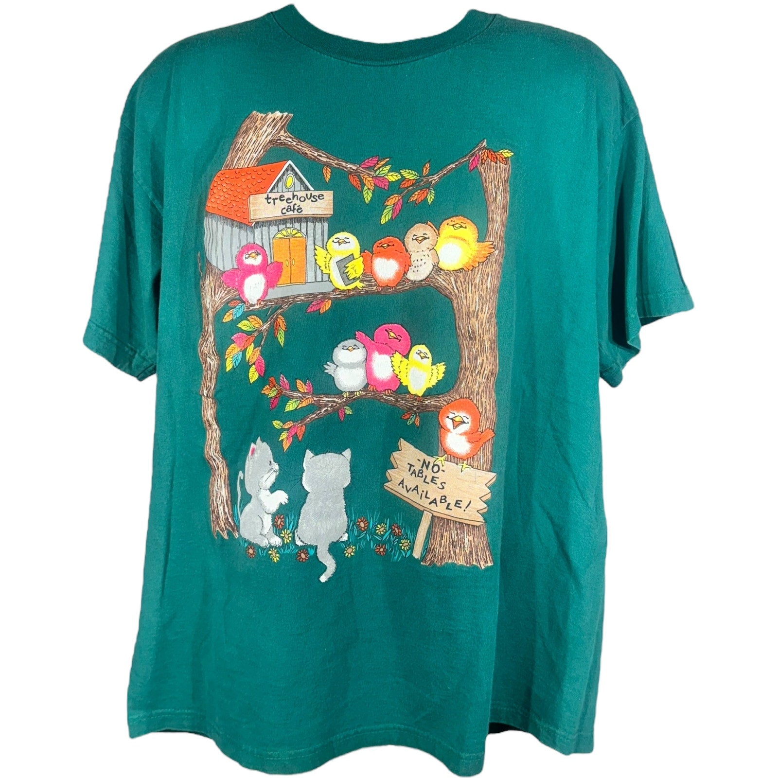 Vintage Basic Editions Treehouse Cafe Birds and Cats Tee