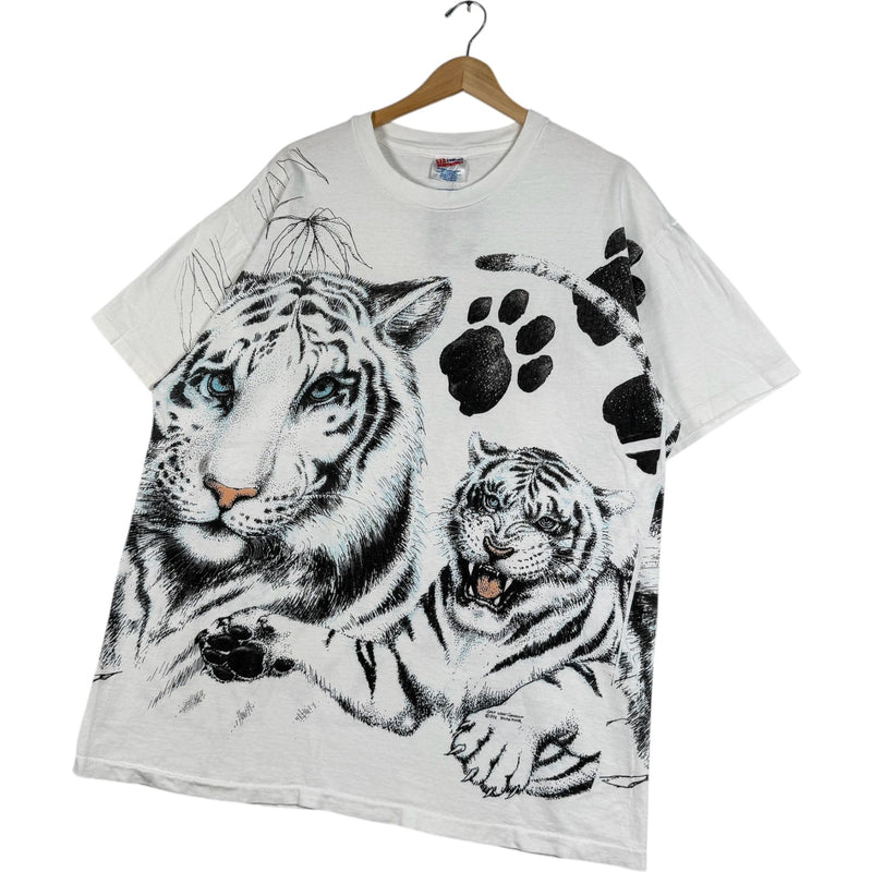 Vintage Two White Tigers Double Sided AOP Nature Tee