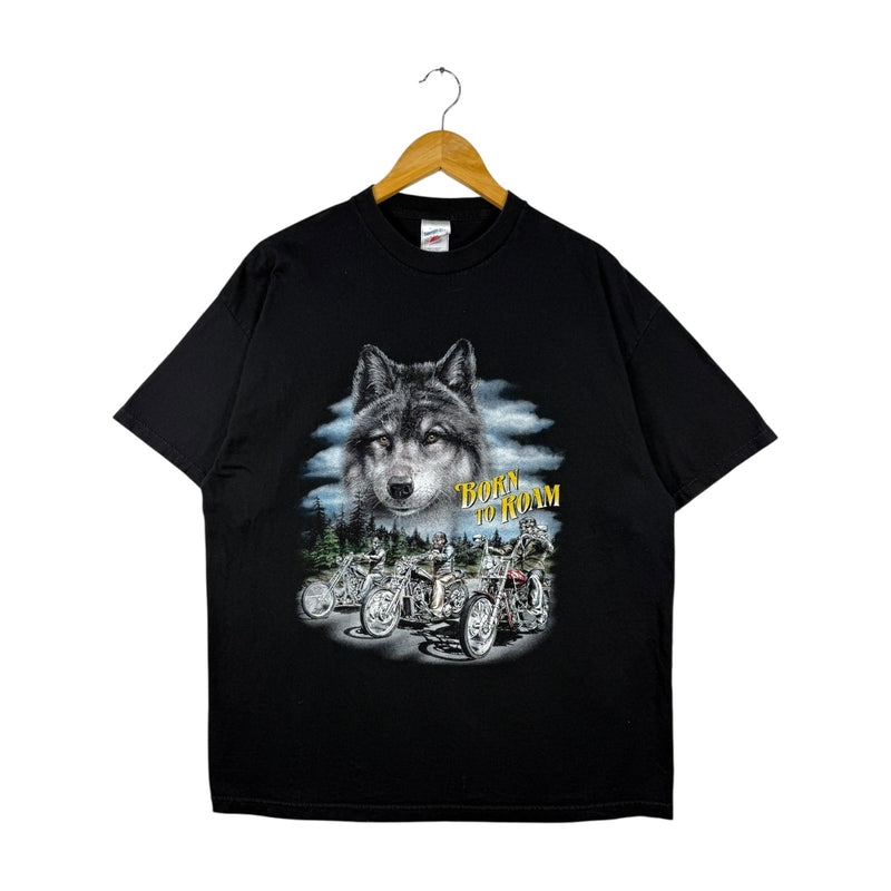 Vintage Born To Roam Wolf Graphic Short Sleeve T-Shirt