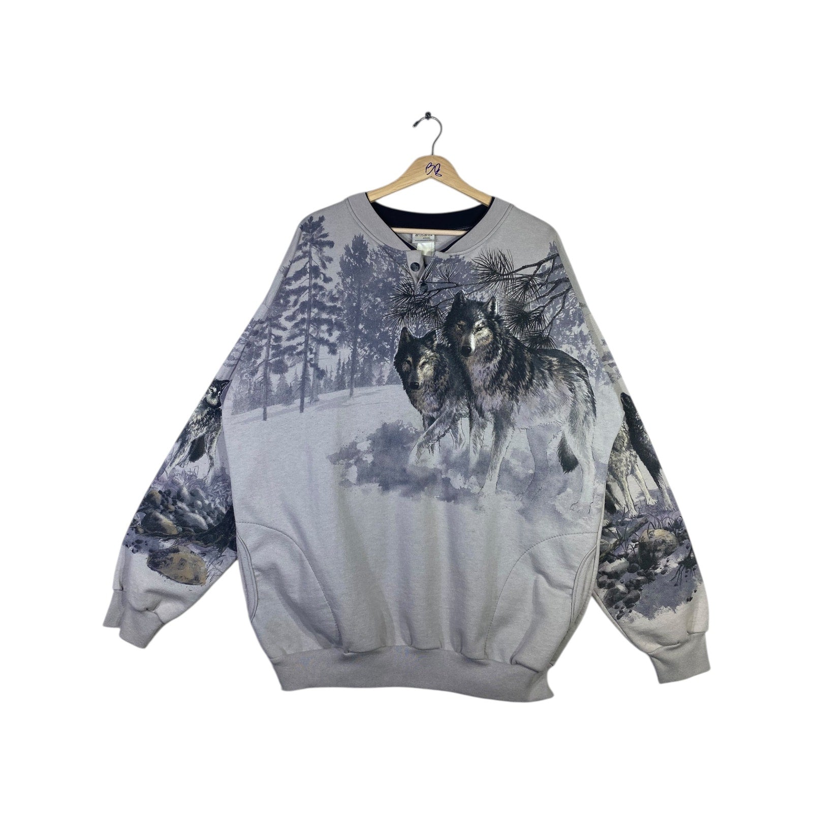 Vintage Allover Print Wolves Sweatshirt Crewneck