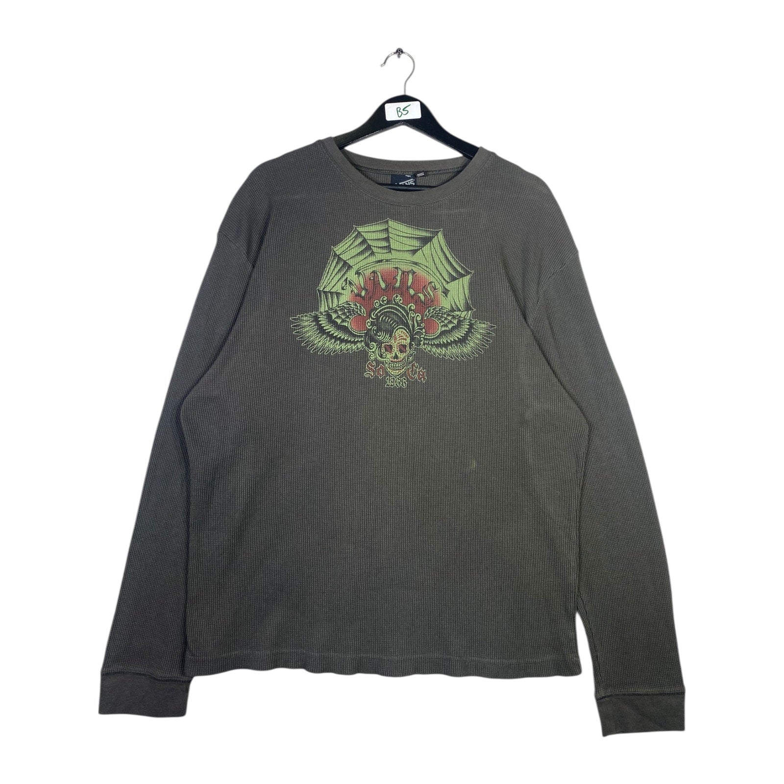 Vintage Vans Skull Graphic Waffle Knit Long Sleeve T-Shirt