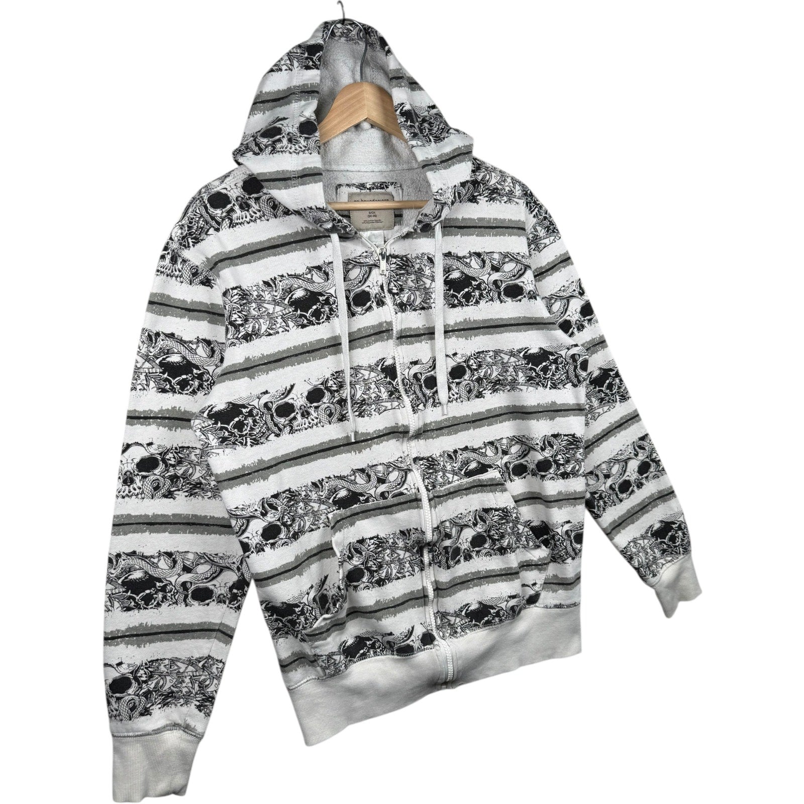 Vintage Skull Stripe Graphic Full Zip Hoodie