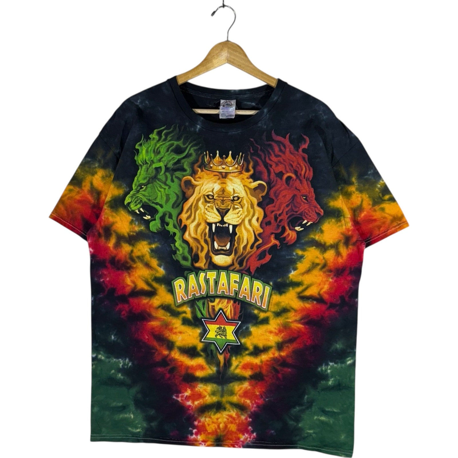 Vintage 3 Lions Rastafari Spellout Tie-Dye Tee