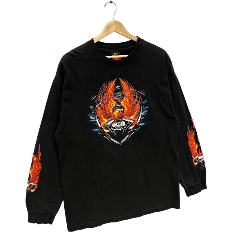 Vintage Y2K Hot Leather Long Sleeve Flame Sleeve Print Tee