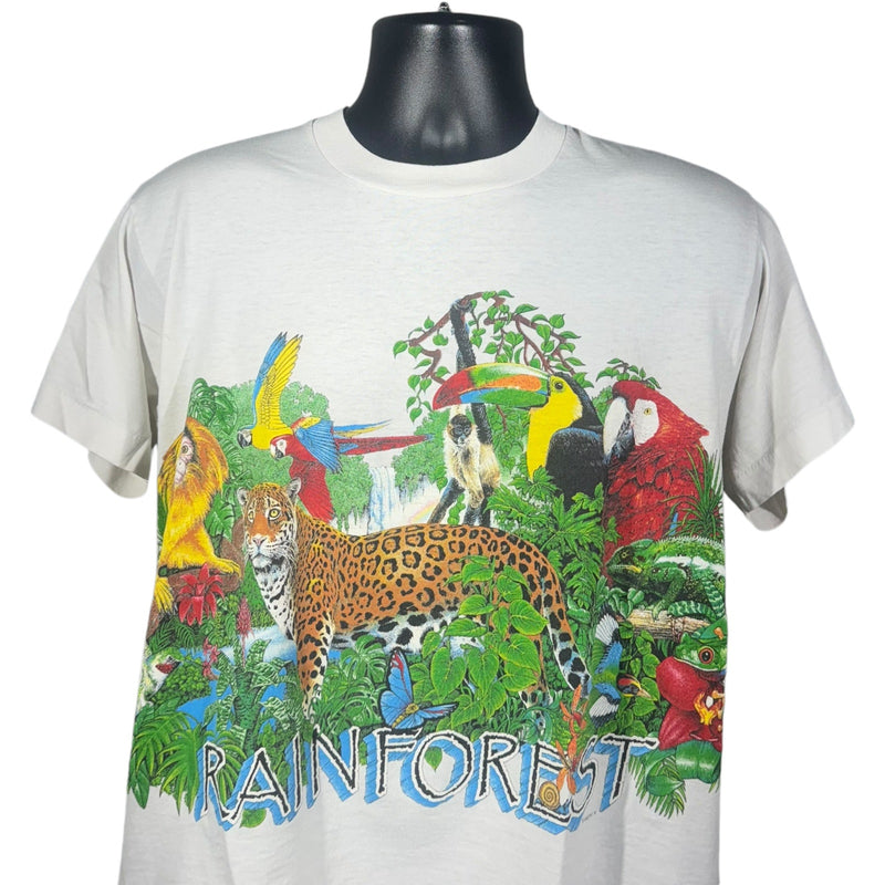 Vintage Rainforest Exotic Animals Wrap Around Nature Tee 90s