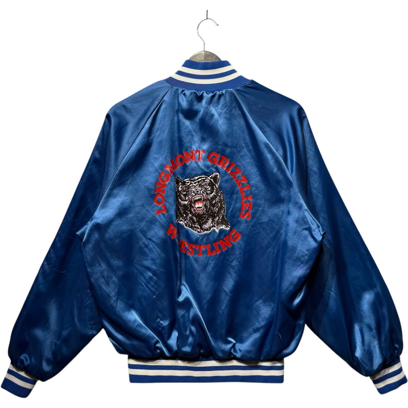 Vintage Longmont Grizzlies Wrestling Spellout Satin Bomber Jacket