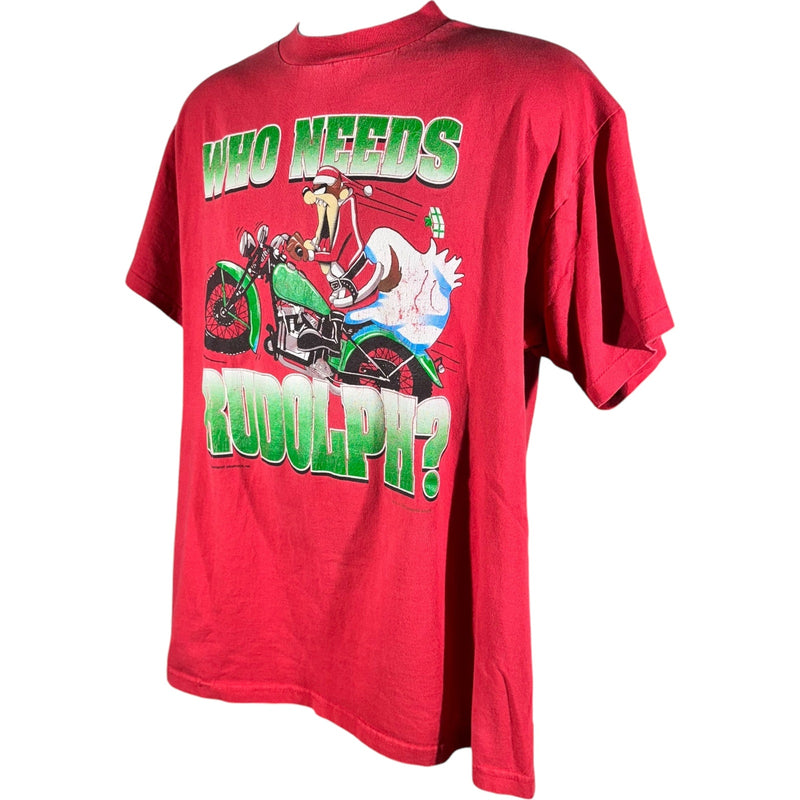 Vintage Looney Tunes Taz "Who Needs Rudolph" Christmas Tee