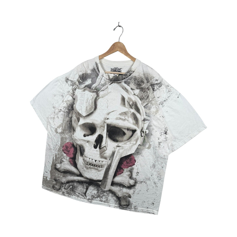 Vintage MMA Elite Skull Roses Crossbones Graphic T-Shirt