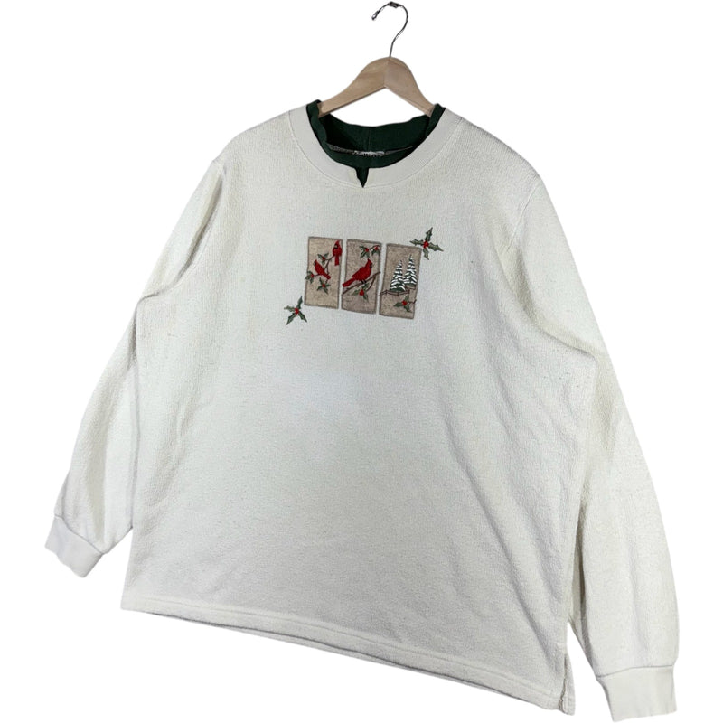 Vintage Embroidered Cardinals Nature Crewneck
