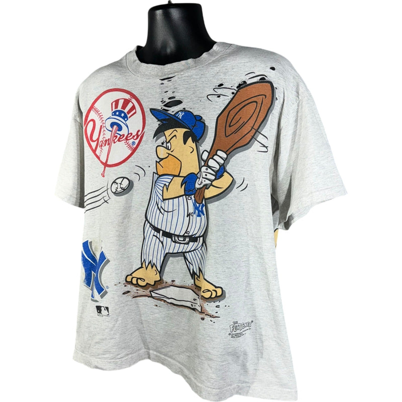 Vintage NY Yankees Flintstones Cartoon AOP MLB Tee 90s