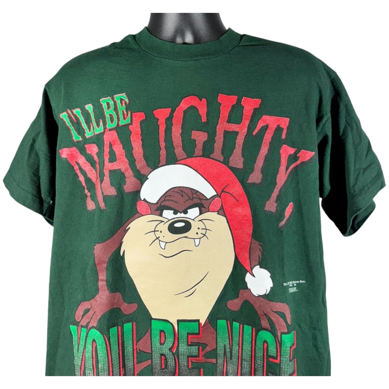 Vintage Looney Tunes Taz "I'll Be Naughty..." Christmas Tee