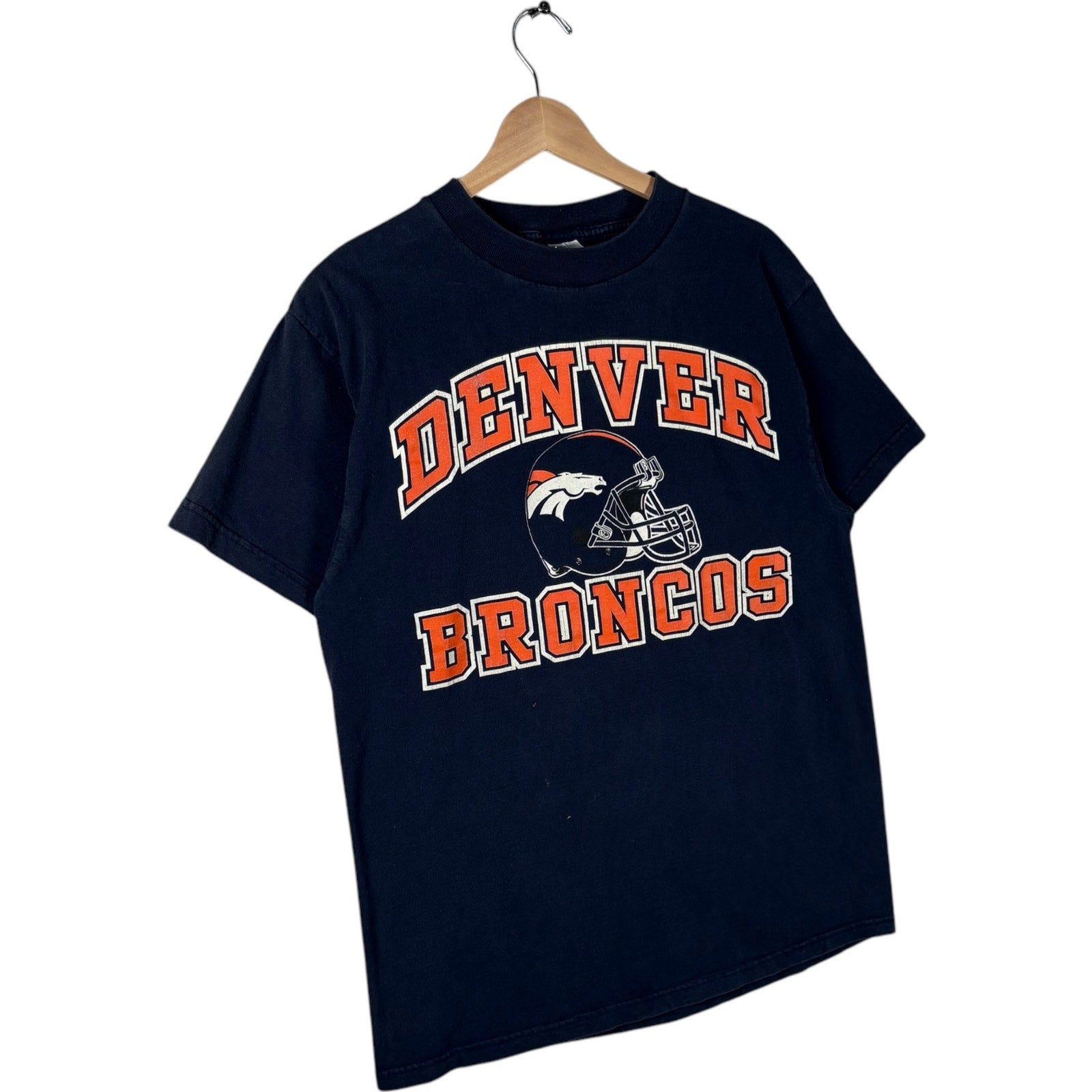 Vintage Logo 7 Denver Broncos Spellout NFL Tee 90s