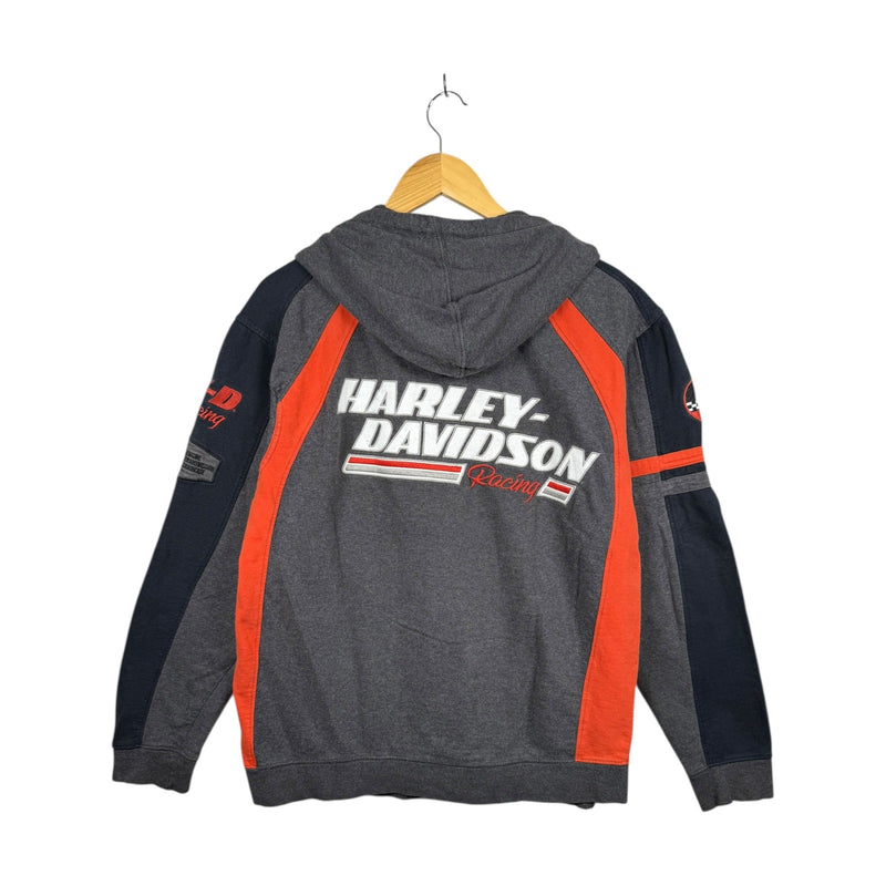 Vintage Harley Davidson Racing Colorblock Full Zip Hoodie