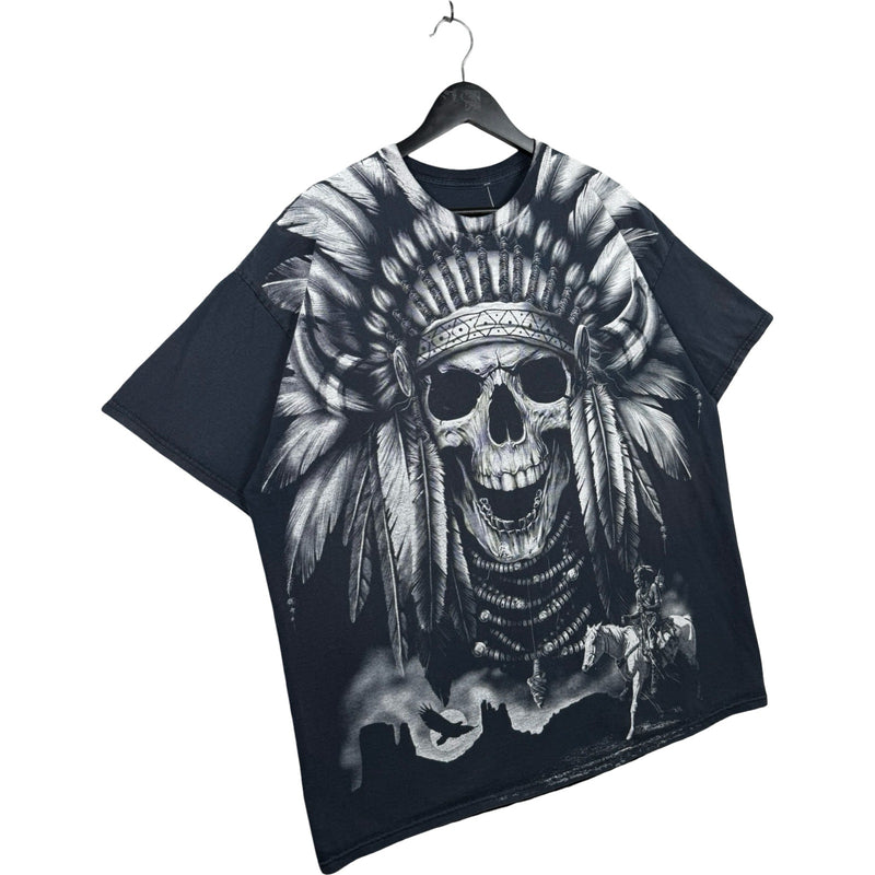 Vintage Skull Headdress Native Warrior Gothic T-Shirt
